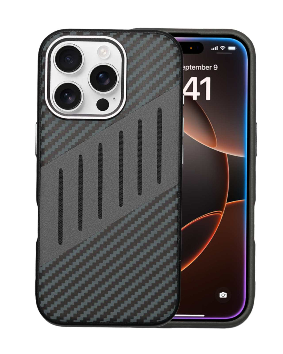 Carbon Fiber Leather Texture Kevlar Anti-Fall Protective Case for iPhone 16 Pro