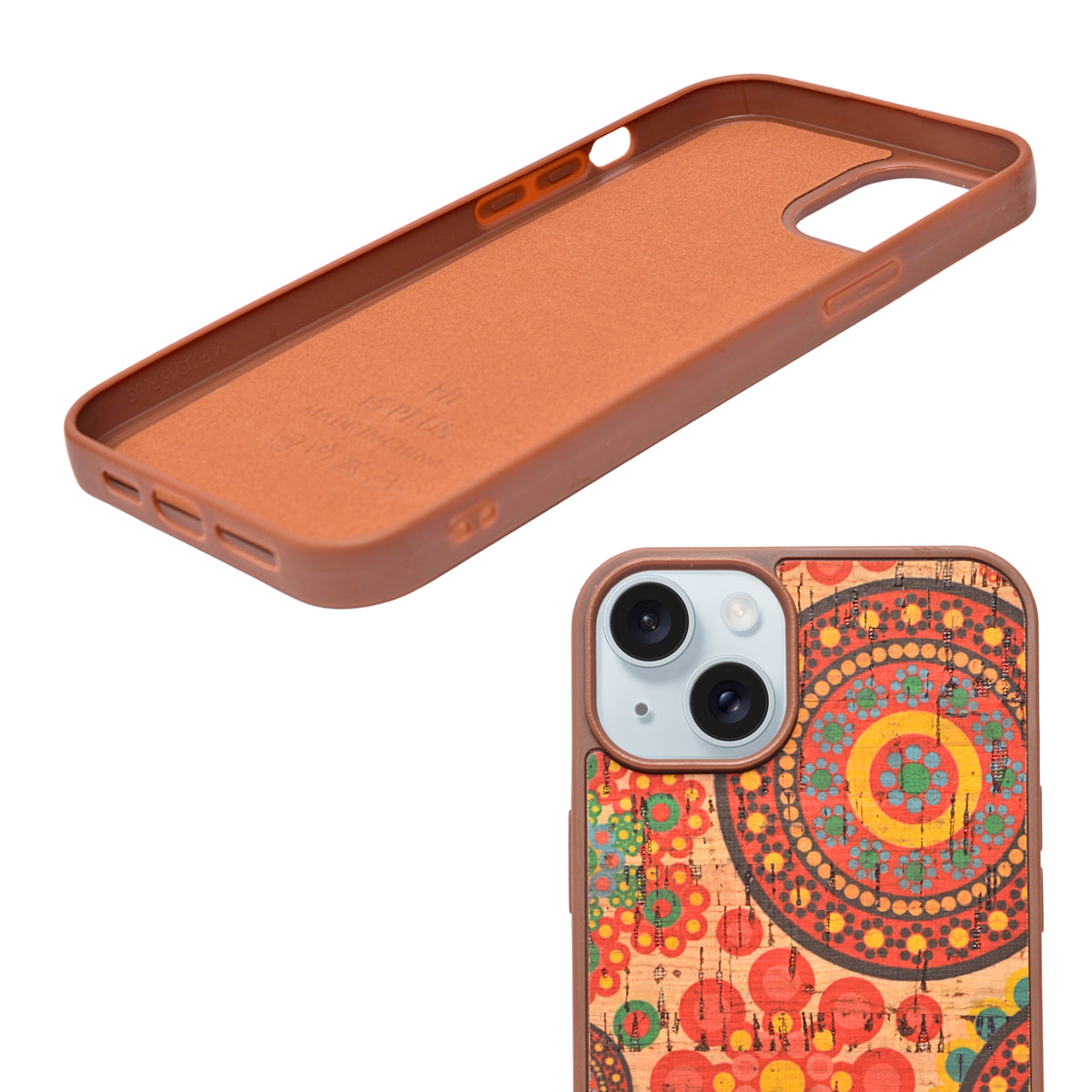 Bohemian Ethnic Print Cork Texture with Pearl Detail Phone Case for iPhone 14 Plus / 15 Plus