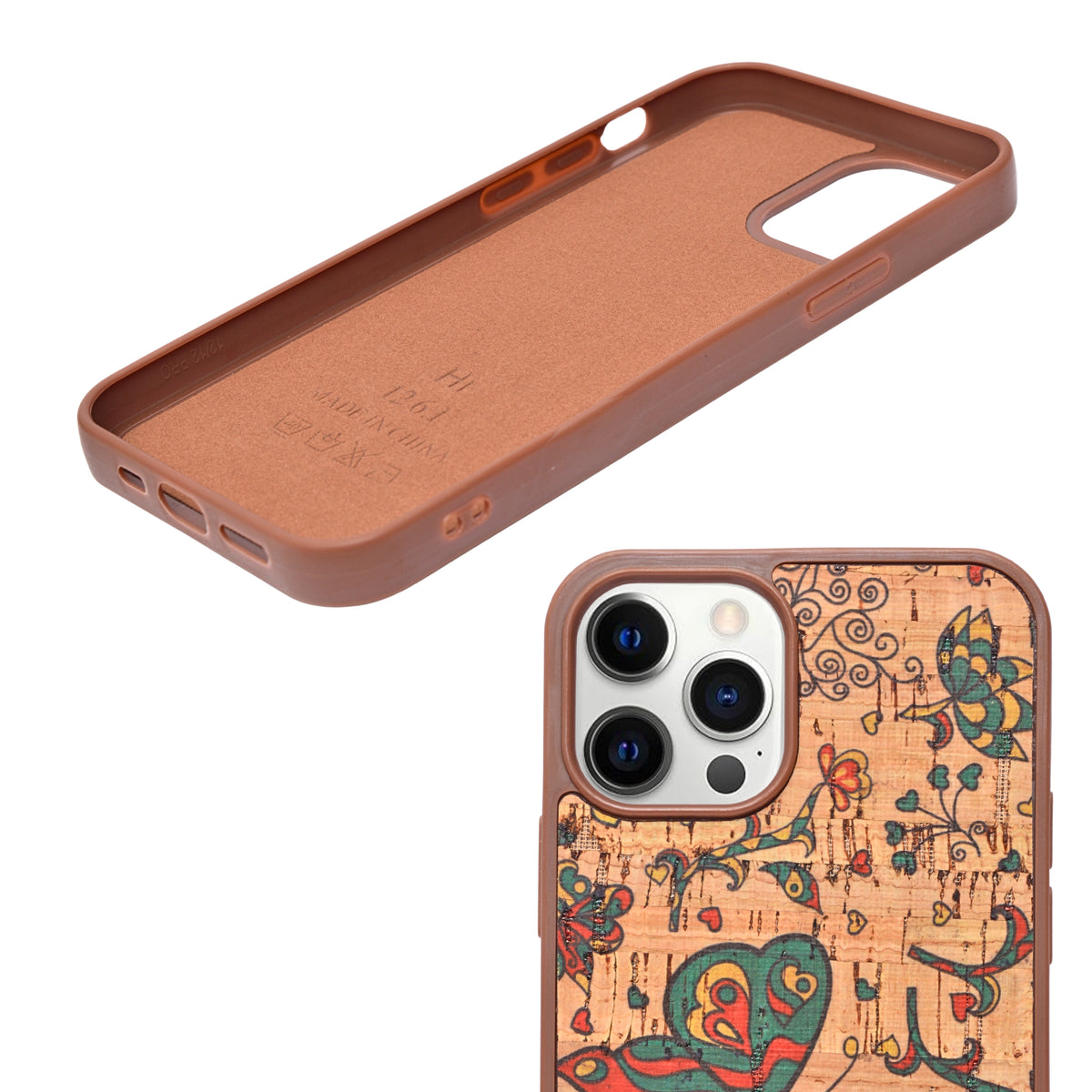 Bohemian Ethnic Print Cork Texture with Pearl Detail Phone Case for iPhone 12 / 12 Pro