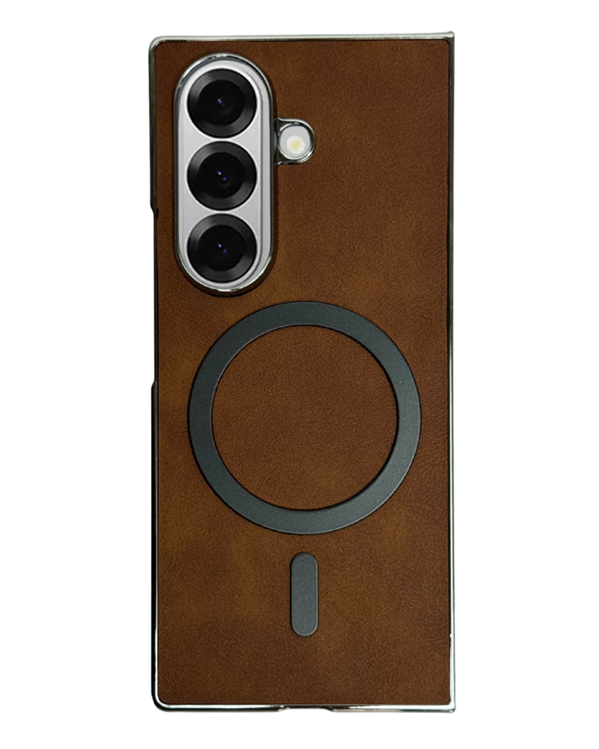 MagSafe Compatible Leather Case for Samsung Galaxy Z Fold 7 – Sleek Magnetic With Side Chrome Back Cover
