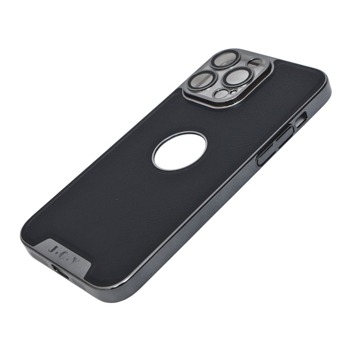 Luxury Vegan Leather with Logo Cutout Phone Case for iPhone 14 Pro Max