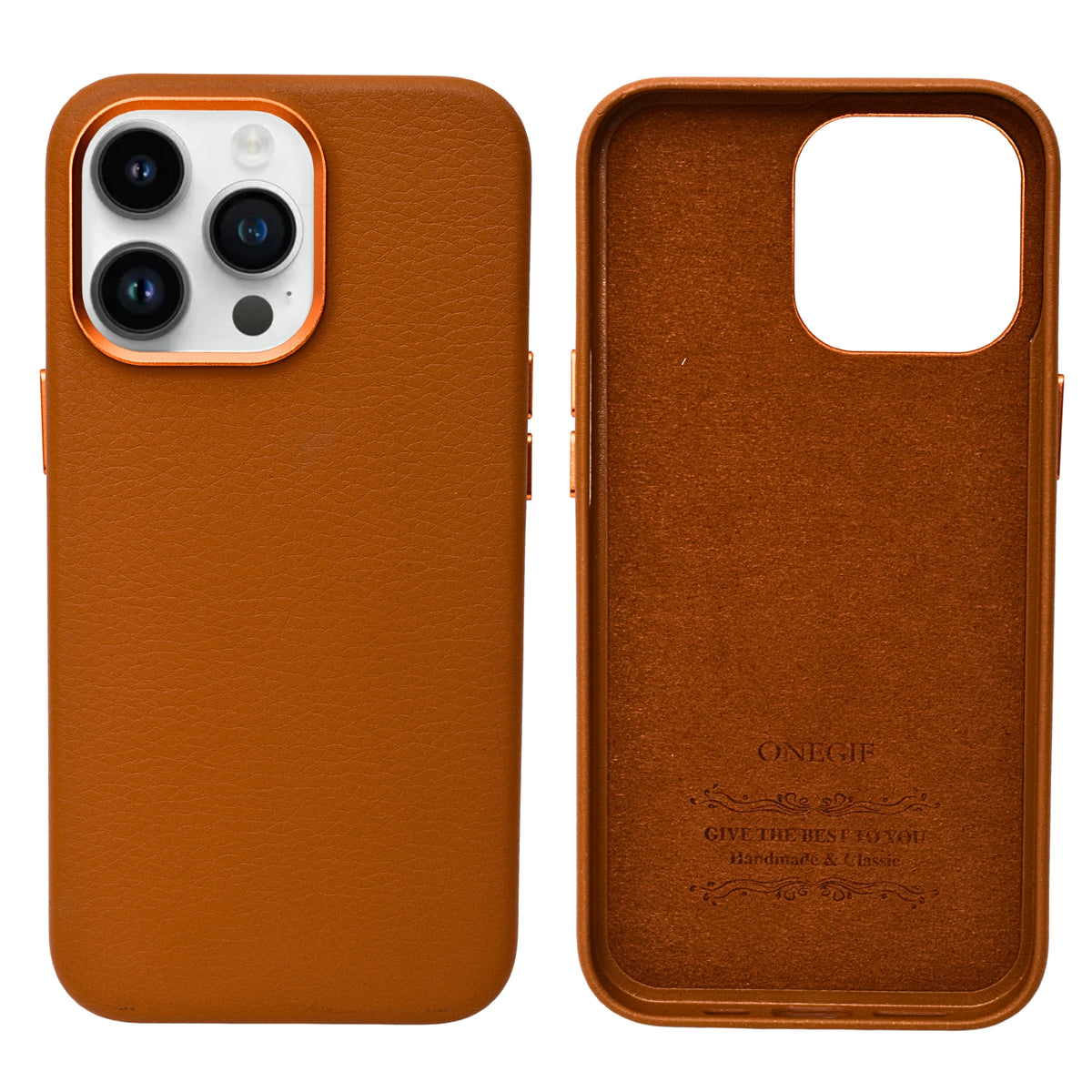 Luxurious and Protective Business Style Phone Case with Tan Faux Leather for iPhone 13 Pro