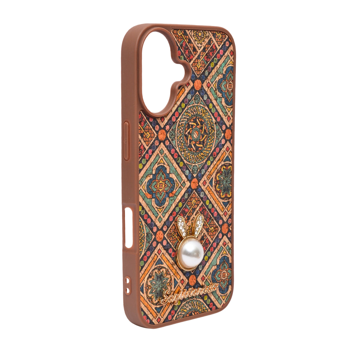 Bohemian Ethnic Print Cork Texture with Pearl Detail Phone Case for iPhone 17
