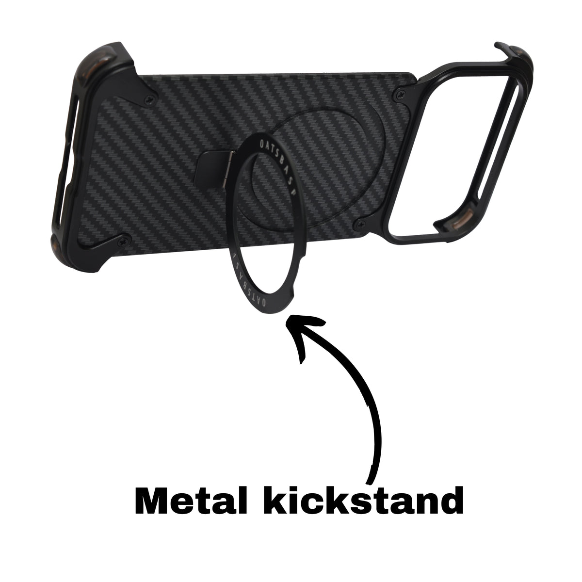 Frameless Carbon Fiber Metal Bumper Case with MagSafe Ring Stand Phone Case for iPhone 17 Pro Max