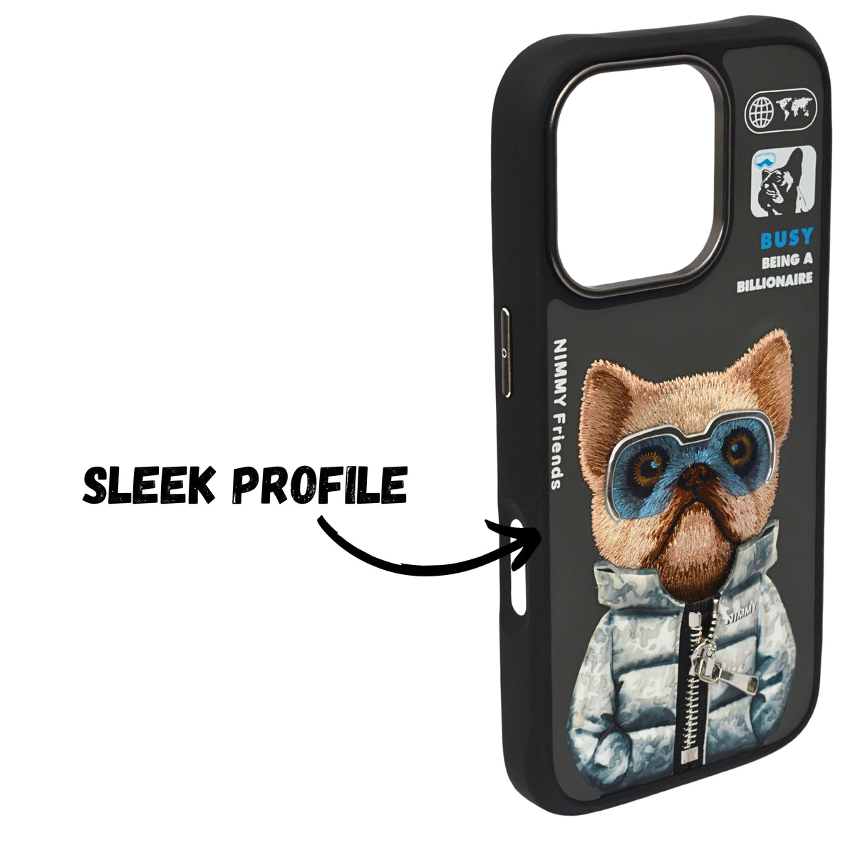 Nimmy Friends "Busy Being a Billionaire" Dog Phone Case for iPhone 16 Pro