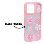 3D Pink Floral Pearl Design Protective Phone Case for iPhone 16 Pro Max