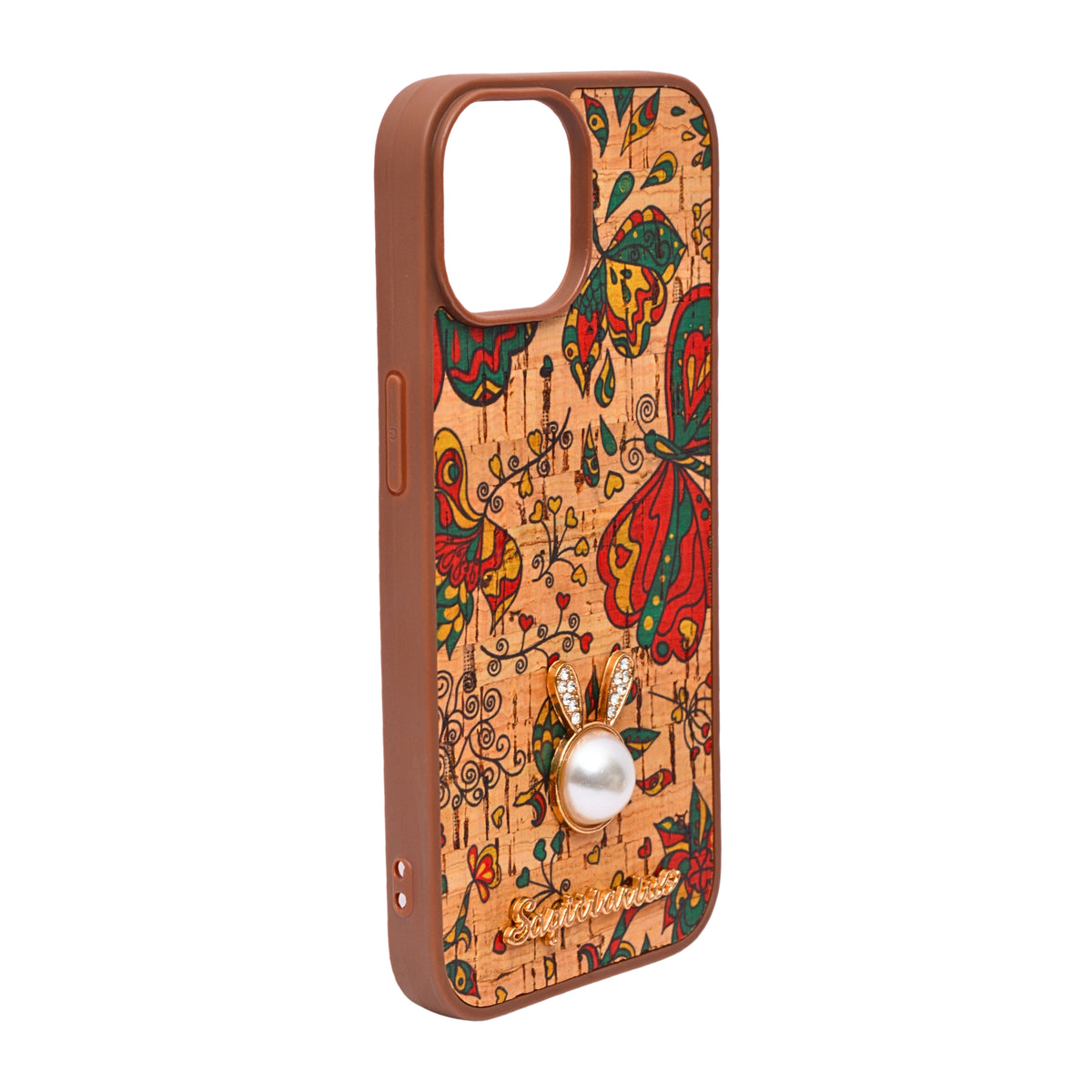 Bohemian Ethnic Print Cork Texture with Pearl Detail Phone Case for iPhone 15