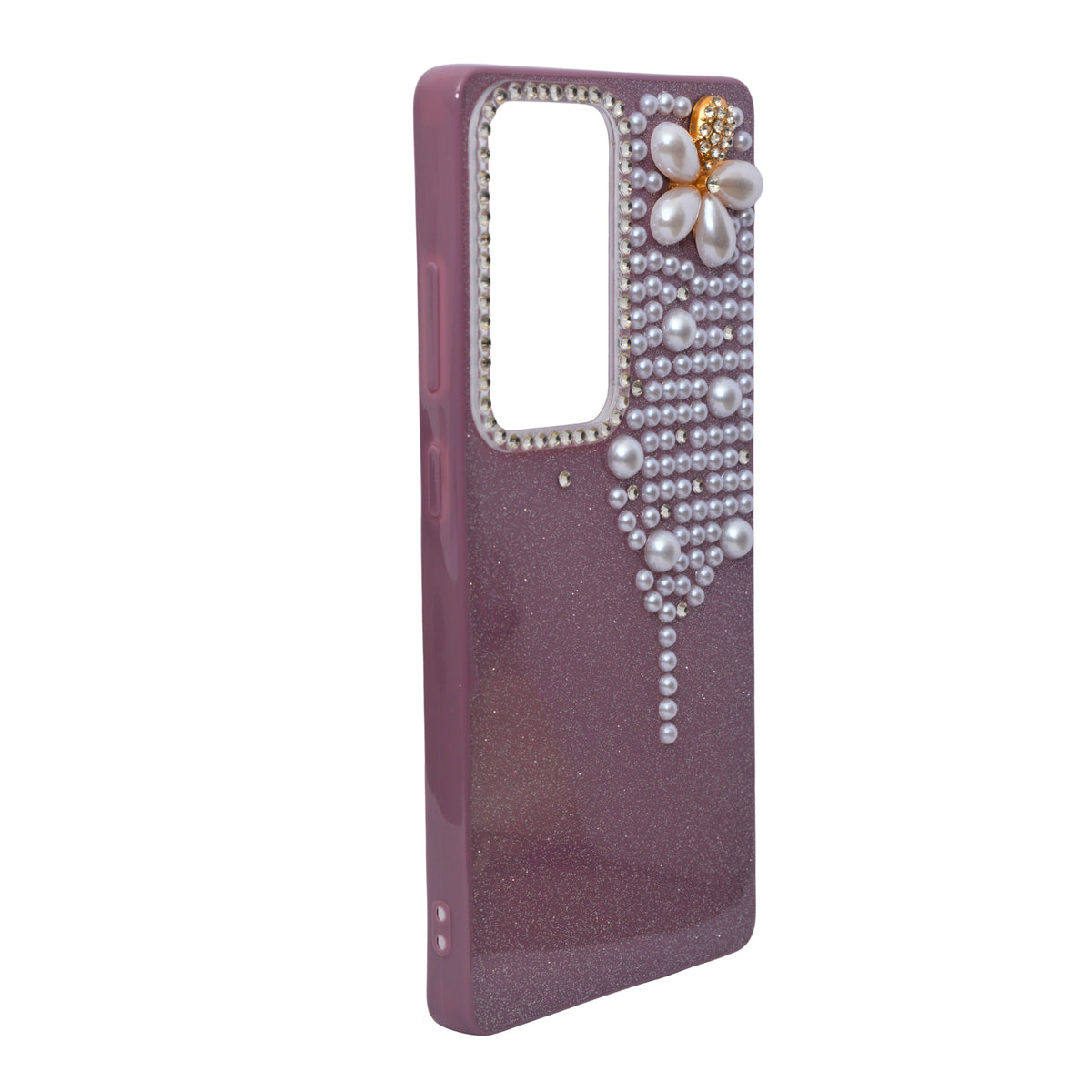 Luxury Glitter Finish with 3D Pearl Flower Design Phone Case for Samsung S23 Ultra
