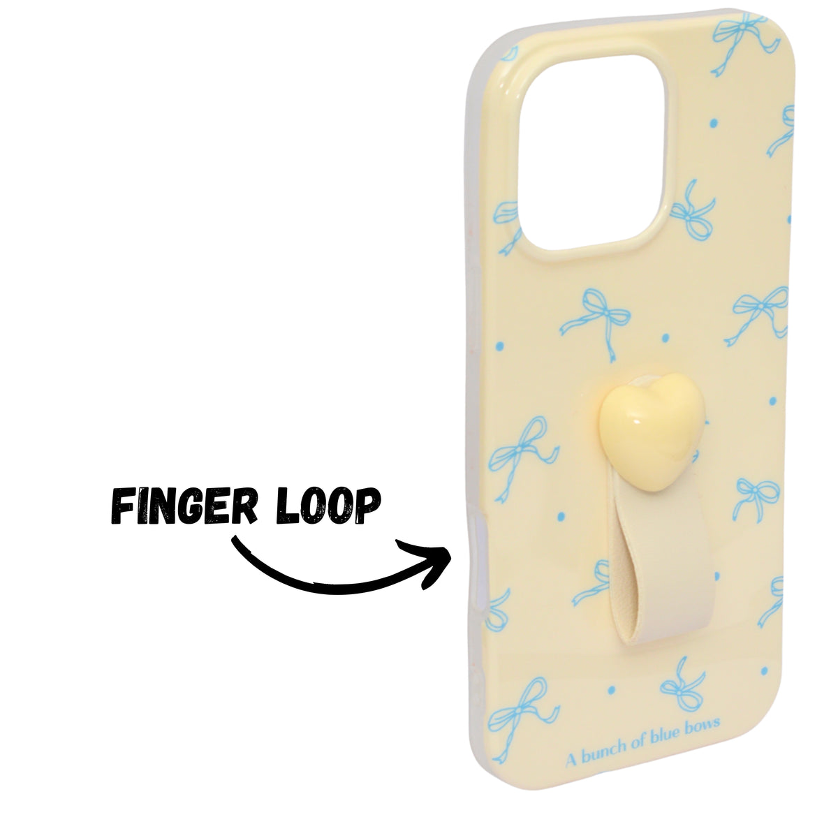 Cute Blue Bow Design Phone Case with Heart Grip Holder for iPhone 16 Pro Max