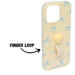 Cute Blue Bow Design Phone Case with Heart Grip Holder for iPhone 16 Pro Max