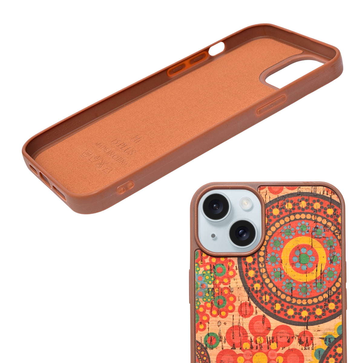 Bohemian Ethnic Print Cork Texture with Pearl Detail Phone Case for iPhone 14 Plus / 15 Plus