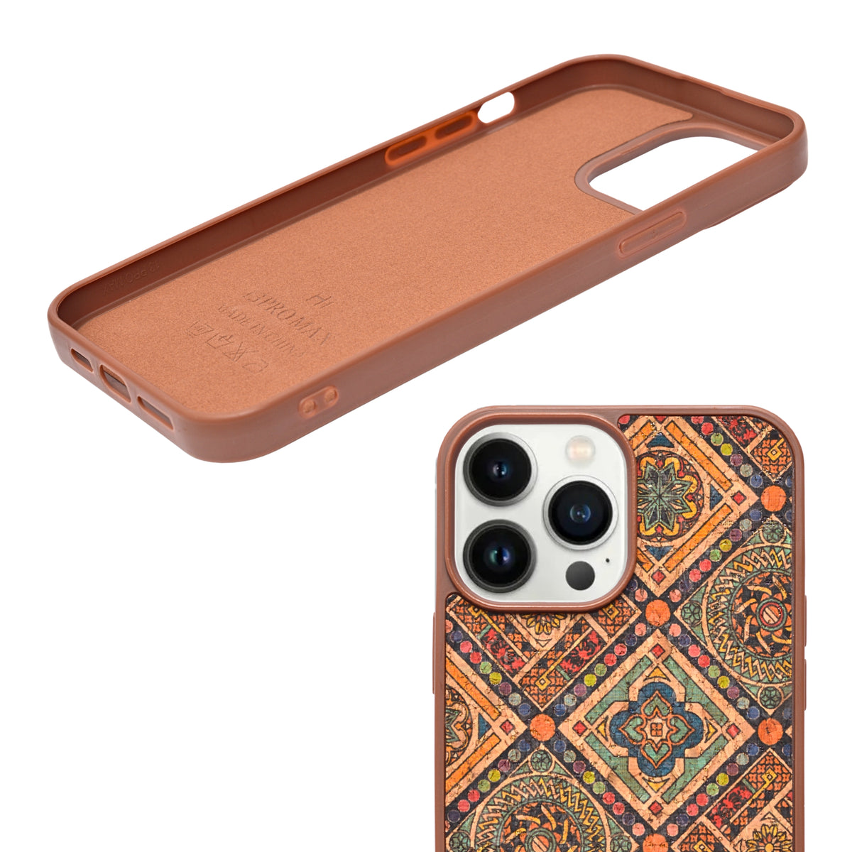 Bohemian Ethnic Print Cork Texture with Pearl Detail Phone Case for iPhone 13 Pro Max