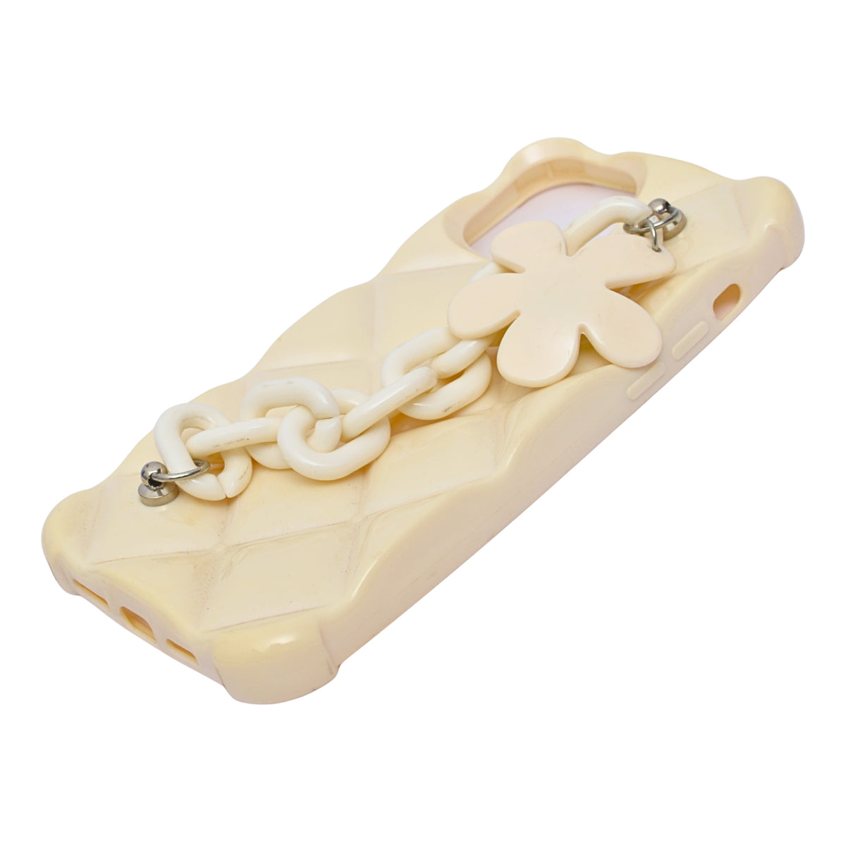 Luxury Quilted Soft Phone Case with Cute Flower Chain for iPhone 12 Pro Max