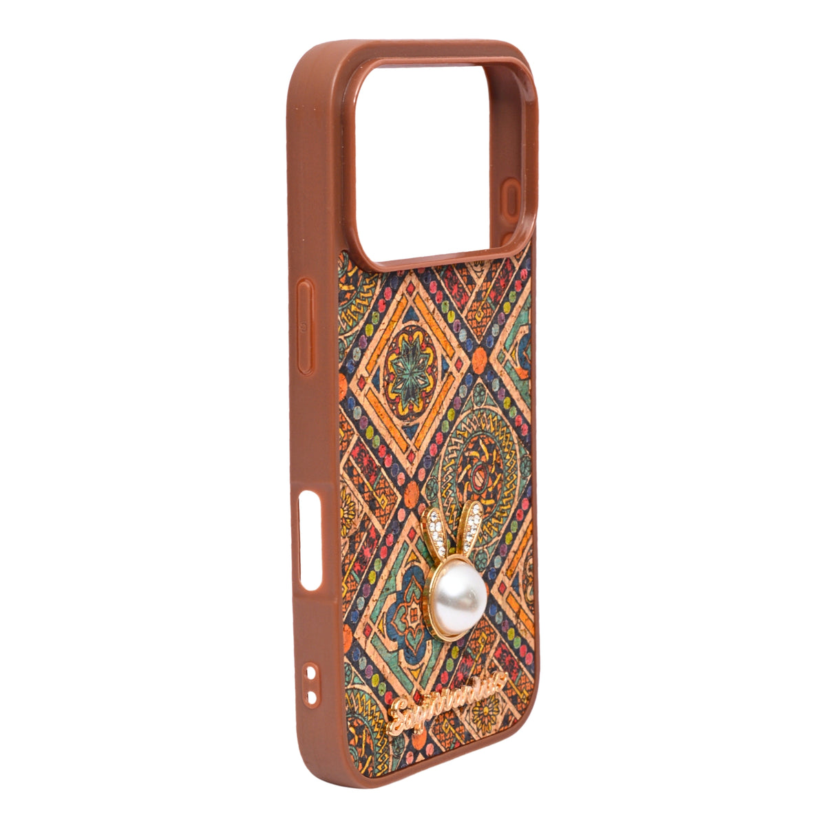 Bohemian Ethnic Print Cork Texture with Pearl Detail Phone Case for iPhone 17 Pro
