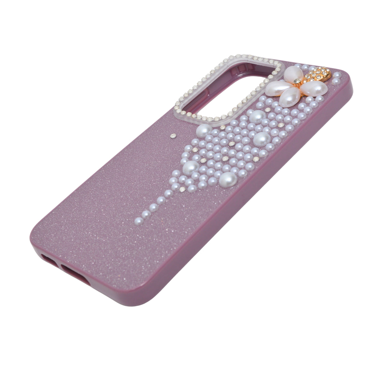 Luxury Glitter Finish with 3D Pearl Flower Design Phone Case for Samsung Galaxy S23