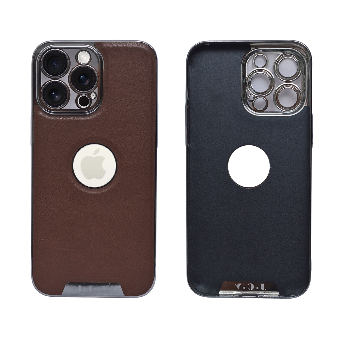 Luxury Vegan Leather with Logo Cutout Phone Case for iPhone 14 Pro Max