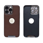 Luxury Vegan Leather with Logo Cutout Phone Case for iPhone 14 Pro Max