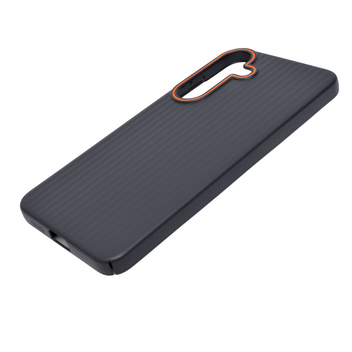 Corrugated Texture with Orange Accented Camera Frame Phone Case for Samsung Galaxy S25 Plus