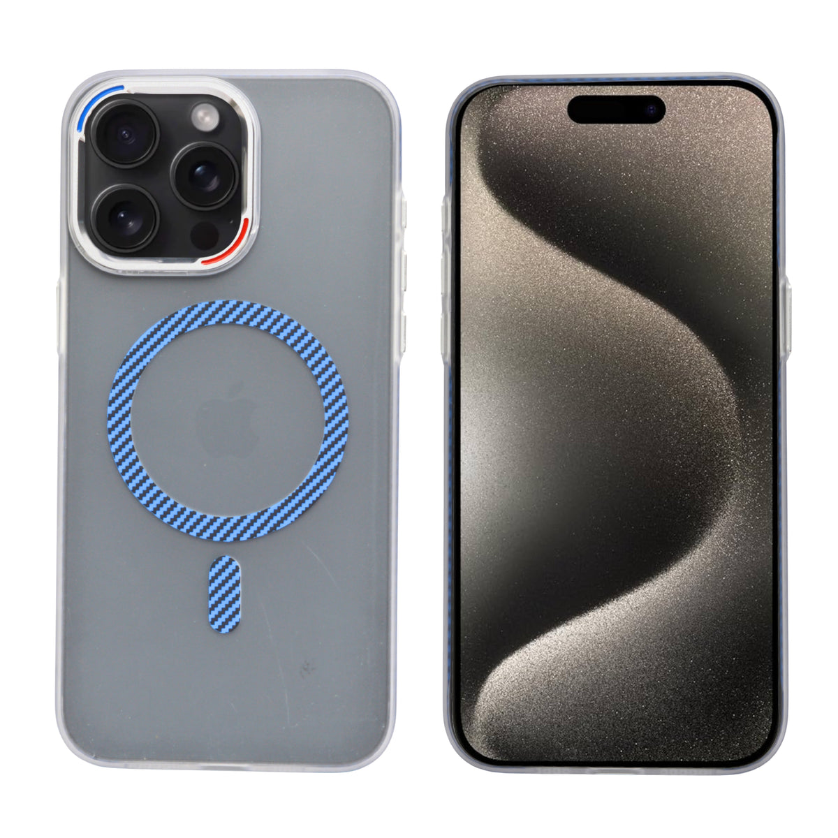 Transparent Shockproof MagSafe Case with Carbon Fiber Ring for iPhone 15 Pro Max