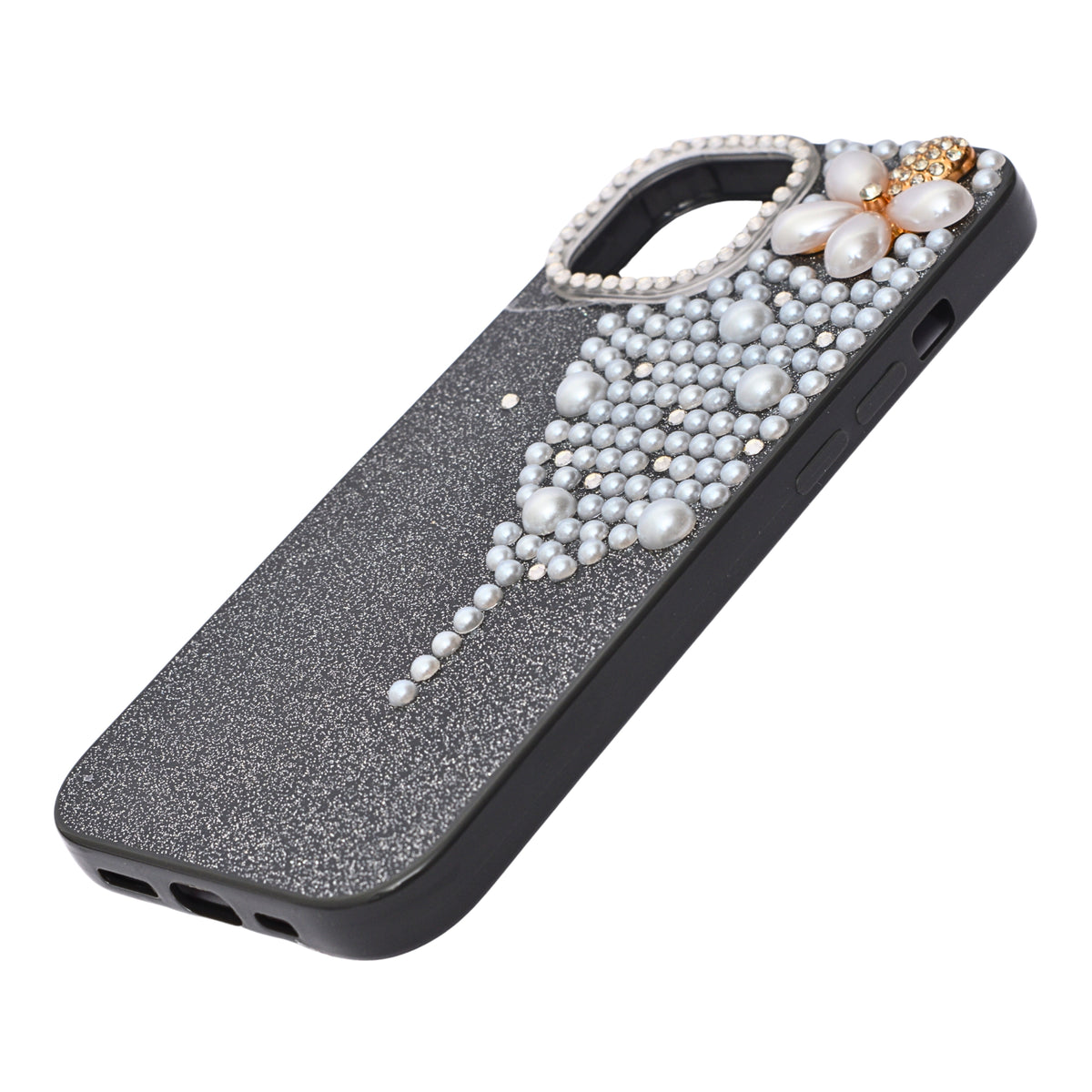 Luxury Glitter Finish with 3D Pearl Flower Design Phone Case for iPhone 14 Plus/ 15 Plus