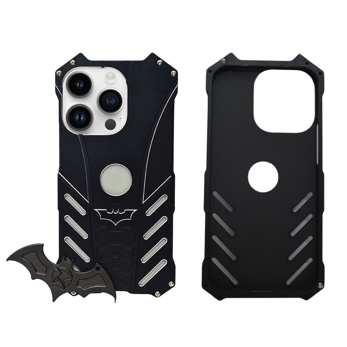 Premium Metal Bat Phone Case with Screw Detailing and Logo Cutout for iPhone 13 Pro