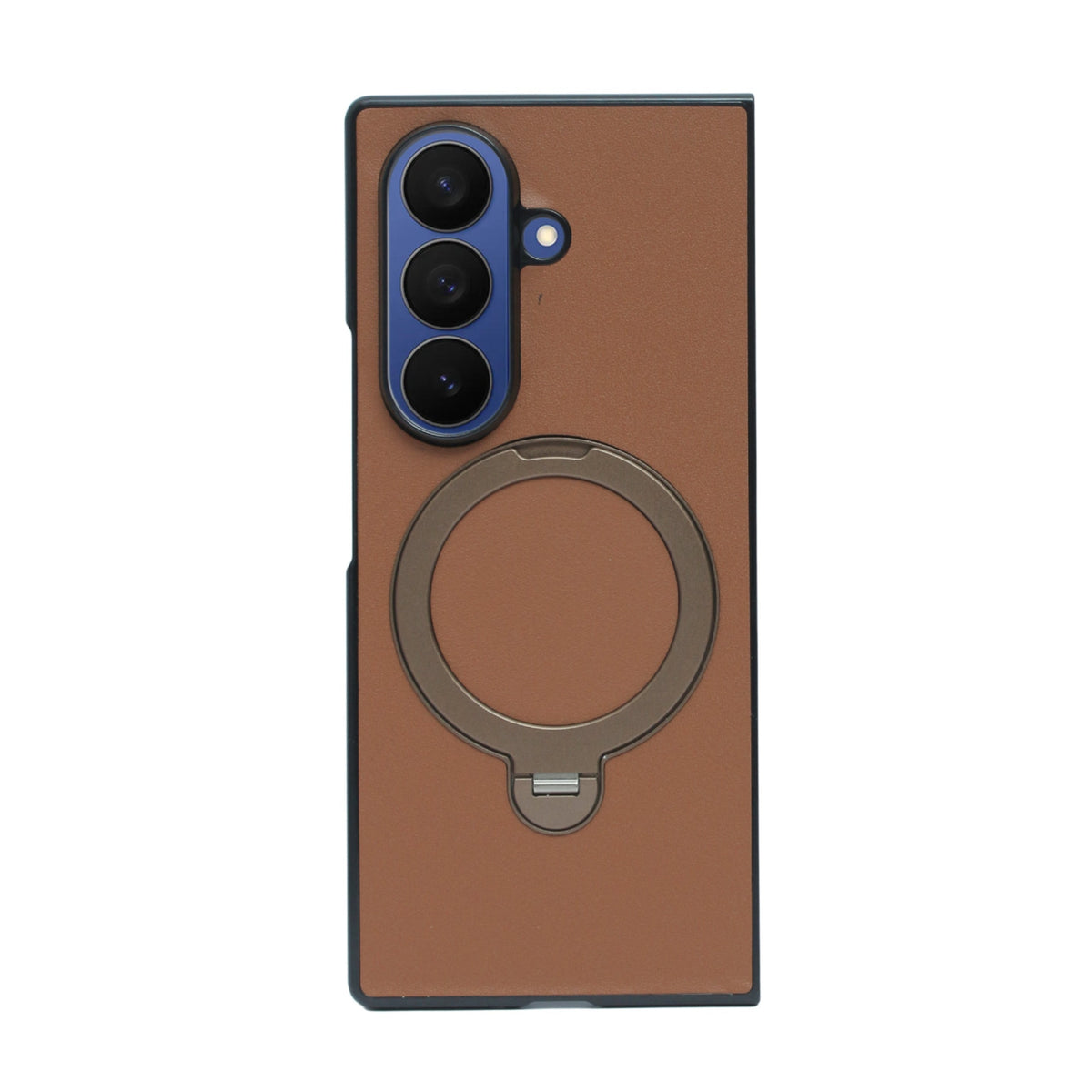 Classic Leather Case with Metal Ring Stand for Samsung Galaxy Z Fold 7 –Kickstand Grip Cover