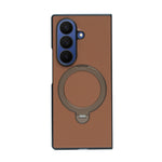 Classic Leather Case with Metal Ring Stand for Samsung Galaxy Z Fold 7 –Kickstand Grip Cover