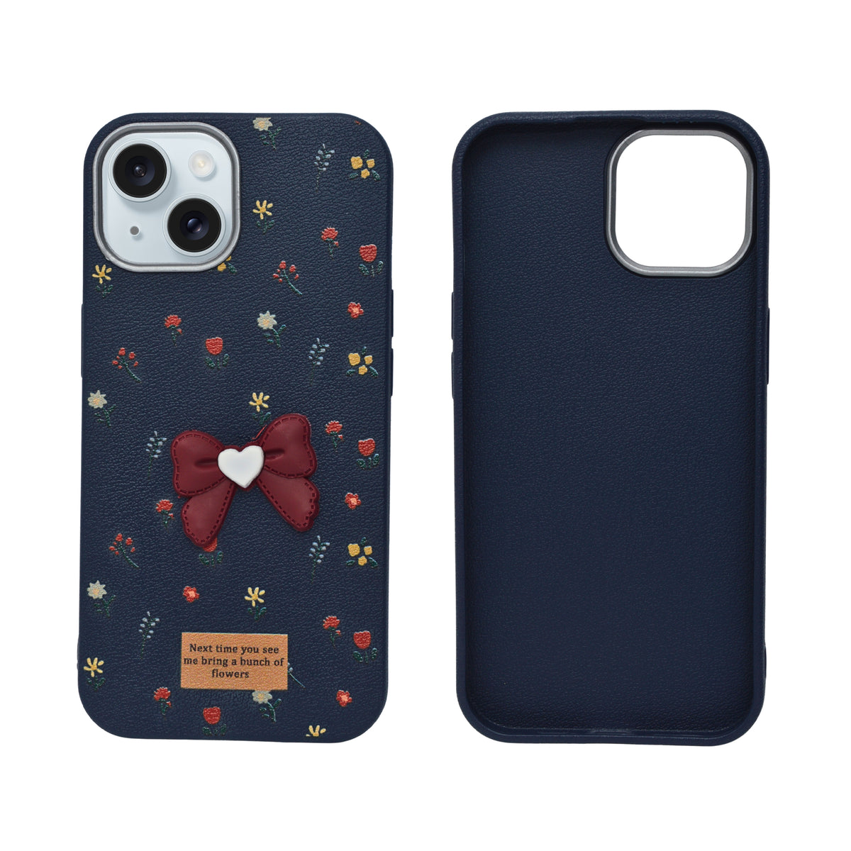 Cute Floral with 3D Bow Phone Case For iPhone 15