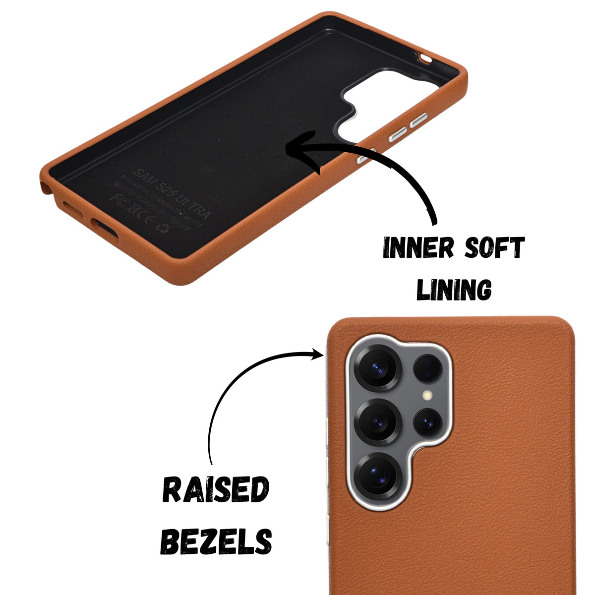 Premium Leather Texture with Metallic Camera Edge Phone Case for Samsung S25 Ultra