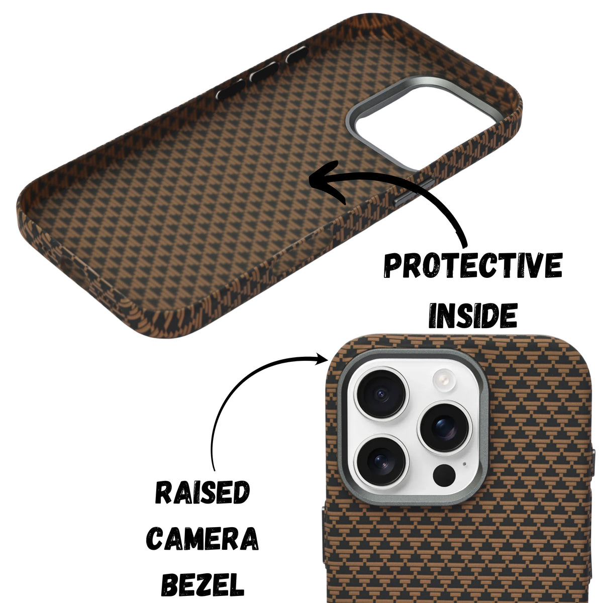 Geometric Carbon Fiber Texture with Metal Camera Frame Phone Case for iPhone 16 Pro