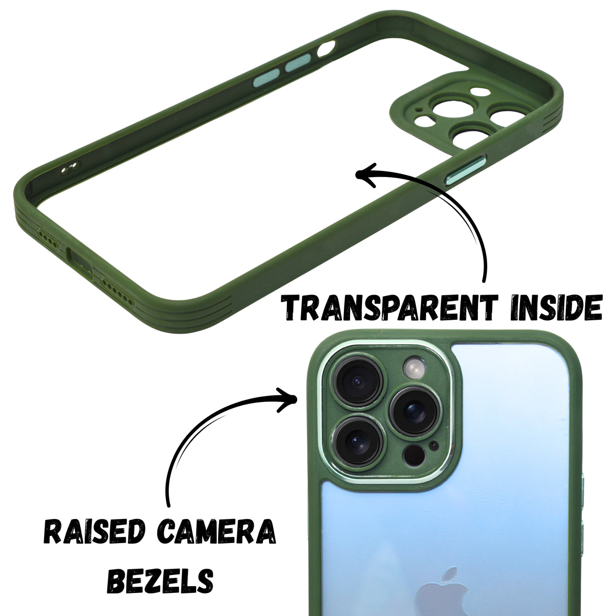Matte Green Edge Transparent Phone Case For iPhone 13 Pro Max