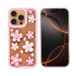 3D Pink Floral Pearl Design Protective Phone Case for iPhone 15 Pro