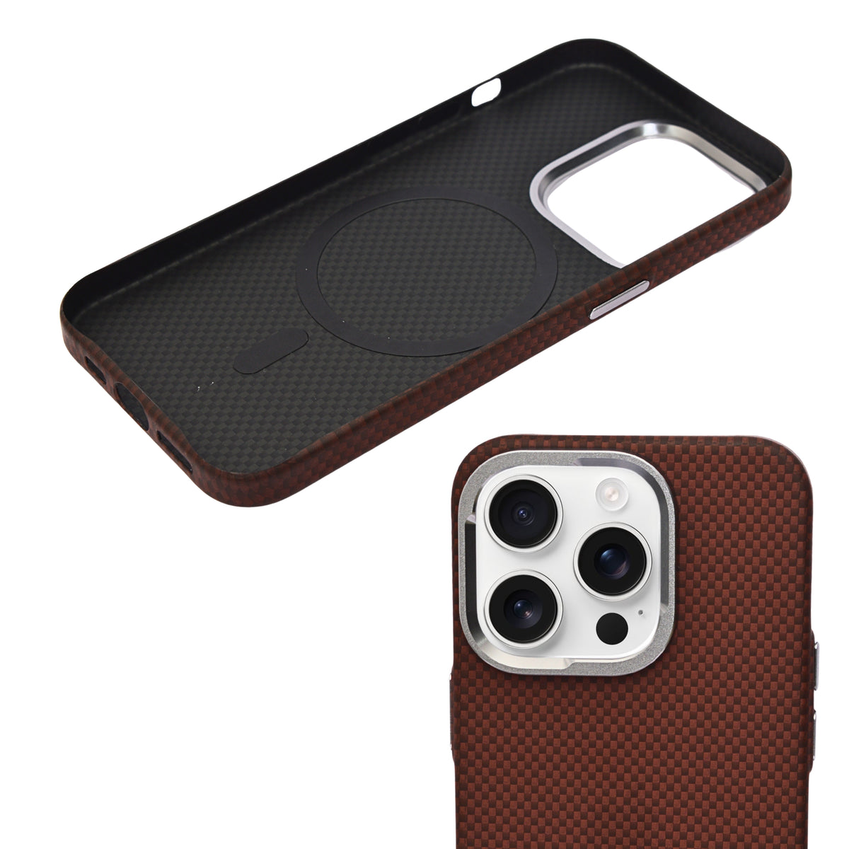 Carbon Fiber Texture MagSafe Compatible with Metal Camera Phone Case for iPhone 15 Pro