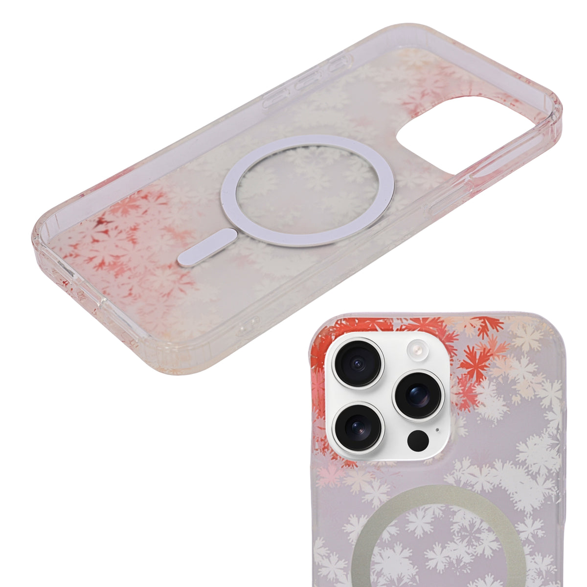 Transparent Floral MagSafe Compatible Phone Case for iPhone 15 Pro Max