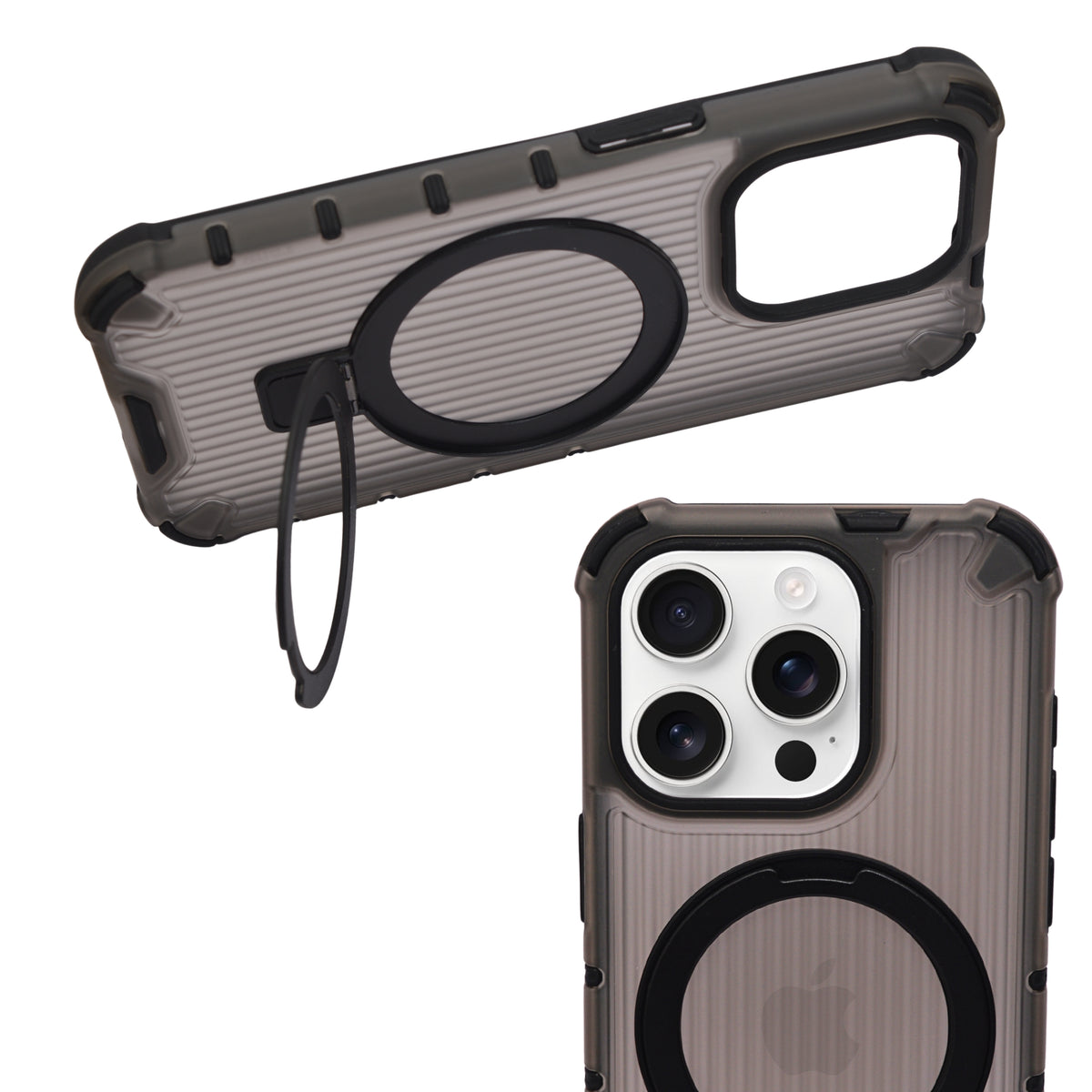 Frosted Corrugated Texture MagSafe Kickstand Phone Case for iPhone 15 Pro