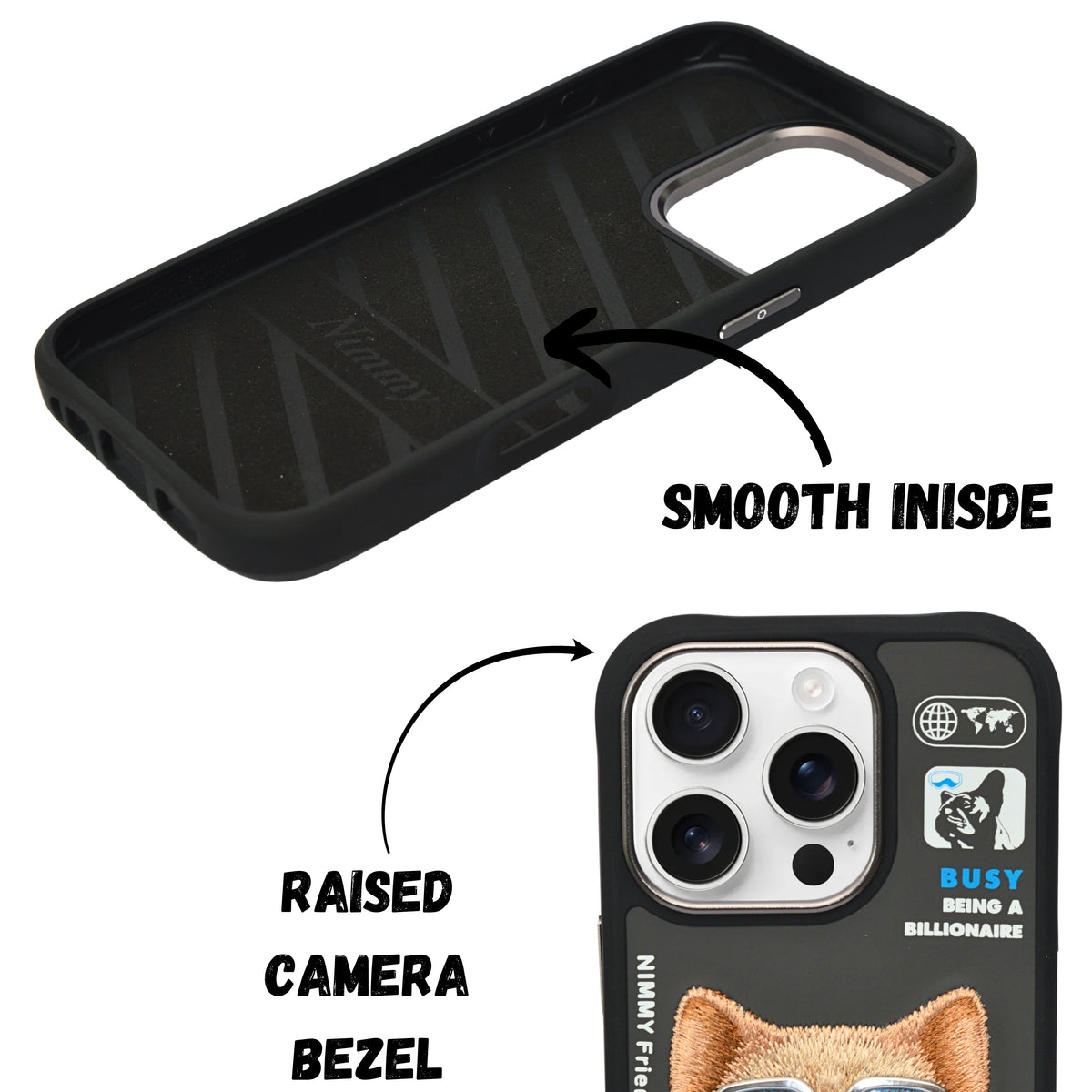 Nimmy Friends "Busy Being a Billionaire" Dog Phone Case for iPhone 16 Pro