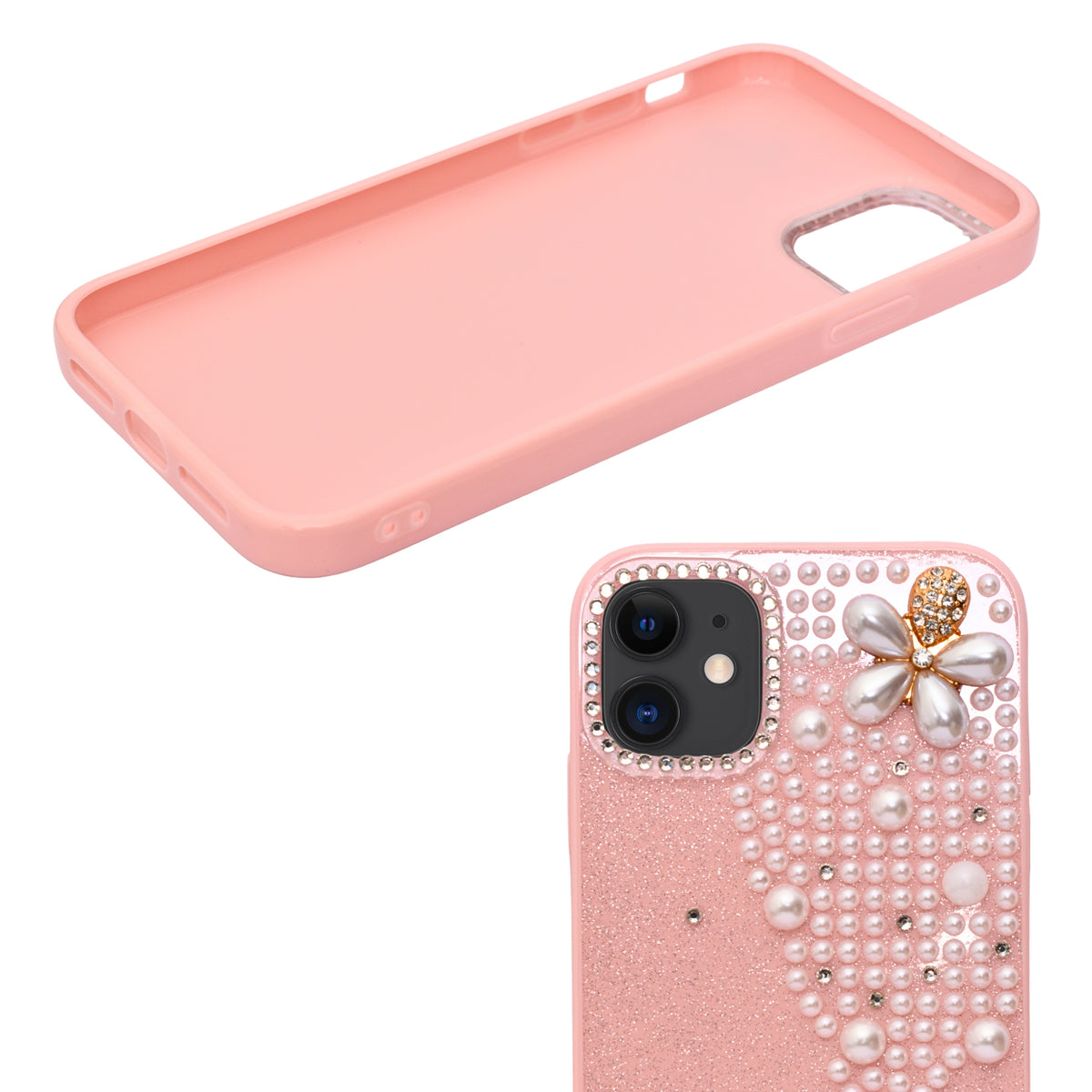 Luxury Glitter Finish with 3D Pearl Flower Design Phone Case for iPhone 11