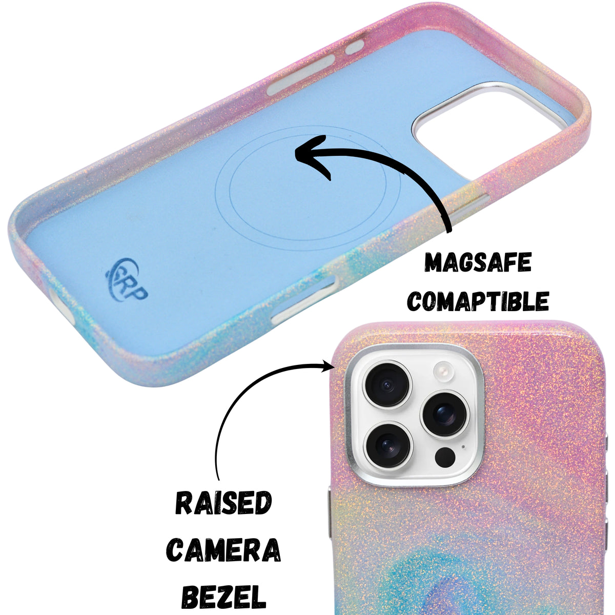 Glitter Marble Rainbow Case with Sparkle Finish Cover For iPhone 16 Pro Max