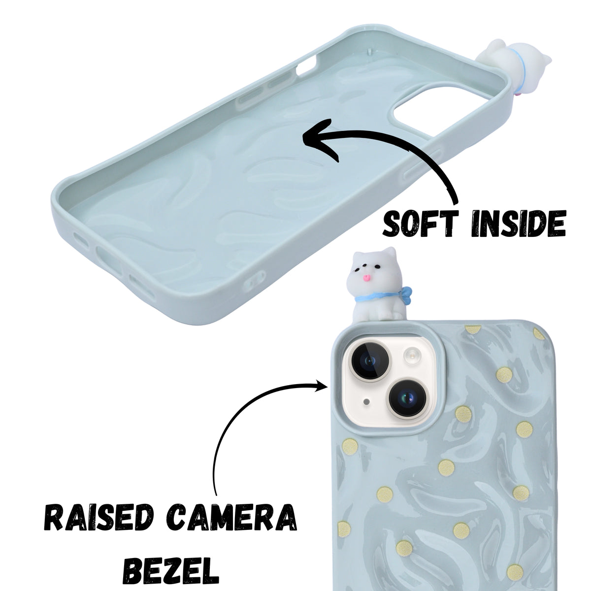 3D Cartoon Character with Polka Dots Soft Phone Case for iPhone 13/ 14