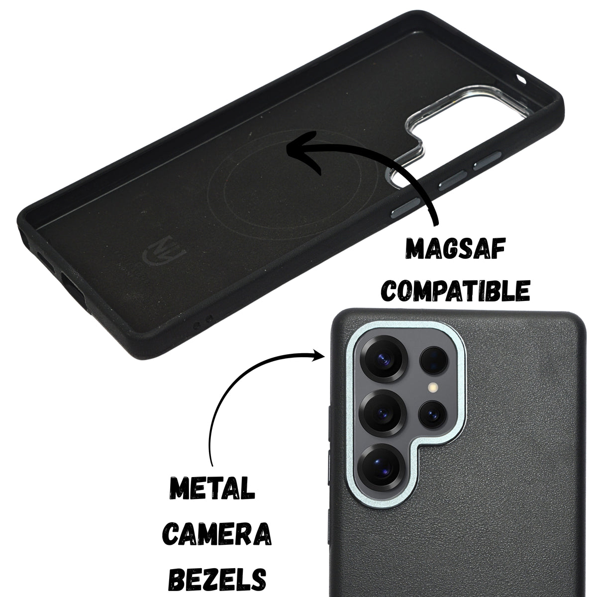 Leather Texture with Metallic Camera Frame Phone Case for Samsung S25 Ultra