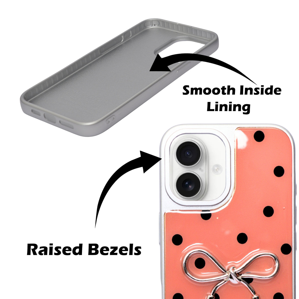 Stylish Polka Dot Bow Cover For iPhone 16
