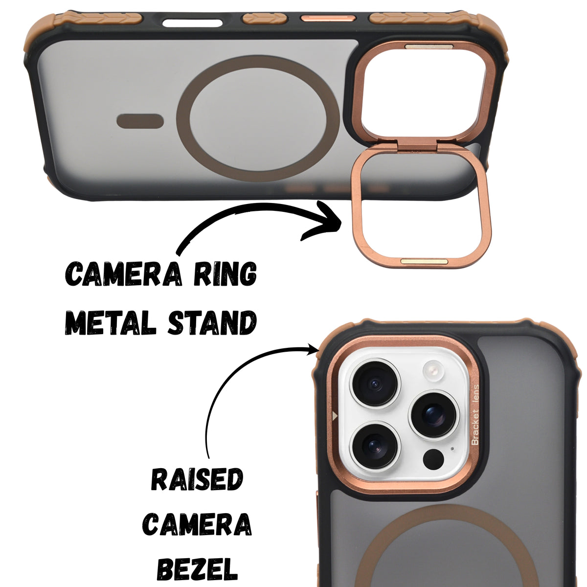 Transparent MagSafe Compatible Foldable Camera Ring Stand Phone Case for iPhone 16 Pro
