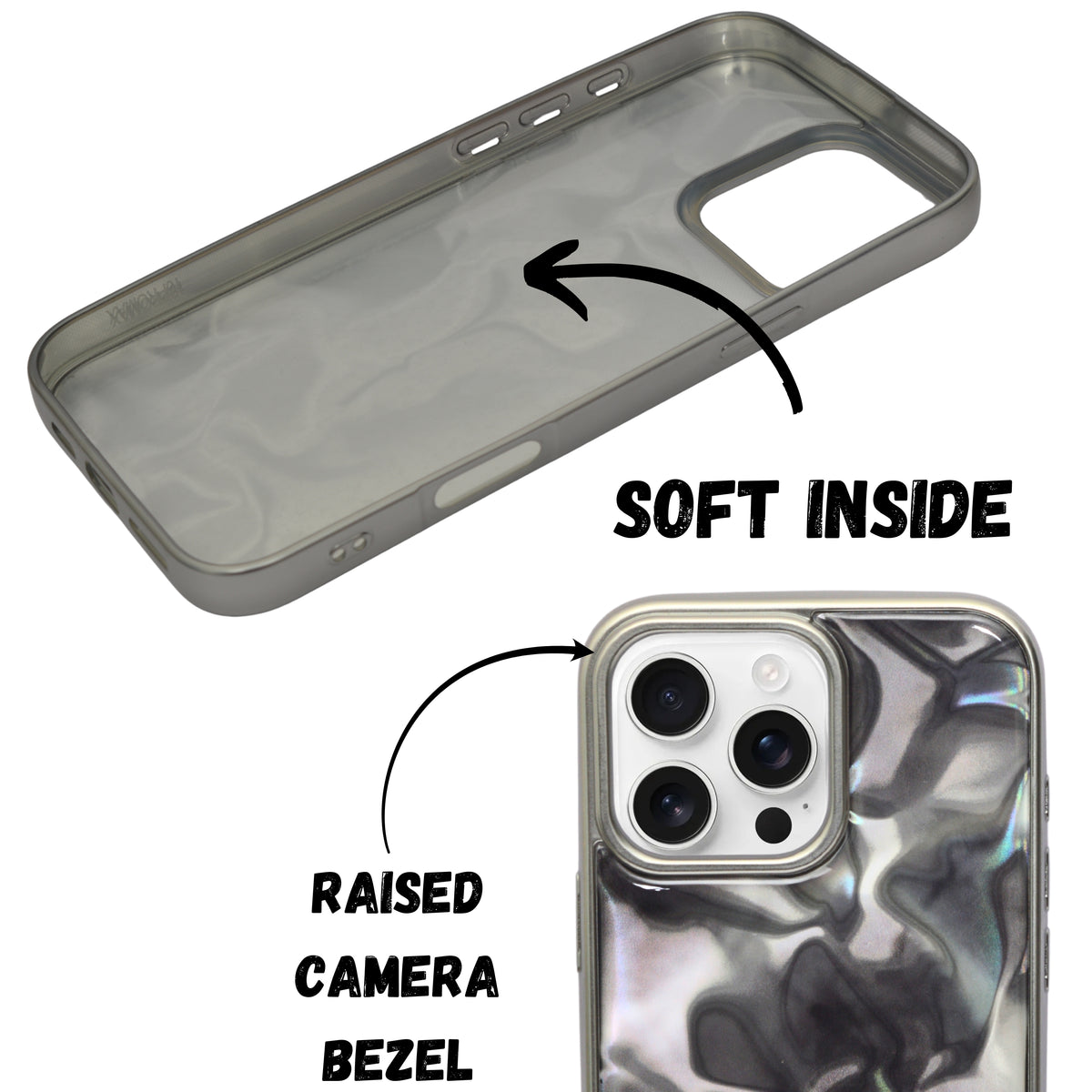 Marble Wave Glossy Water Flow Design Shockproof Cover For iPhone 16 Pro