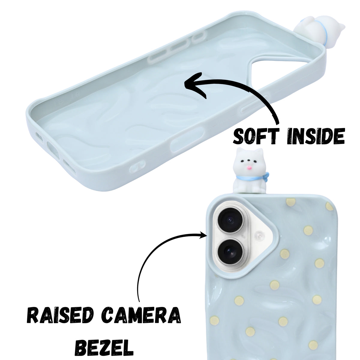 3D Cartoon Character with Polka Dots Soft Phone Case for iPhone 16 Plus