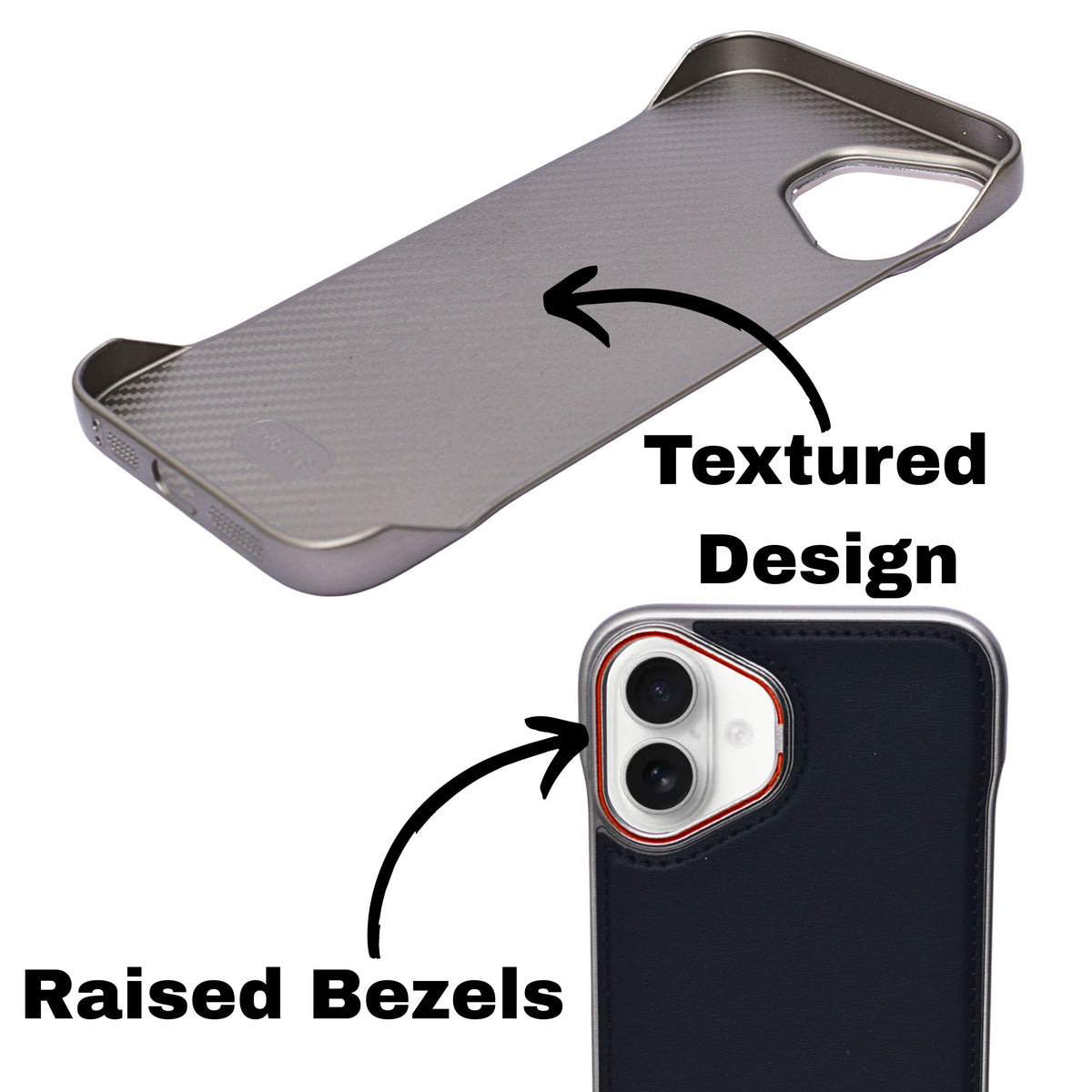 Premium Leather Finish with Metal Base Phone Case for iPhone 16 Plus