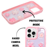 3D Pink Floral Pearl Design Protective Phone Case for iPhone 16 Pro Max