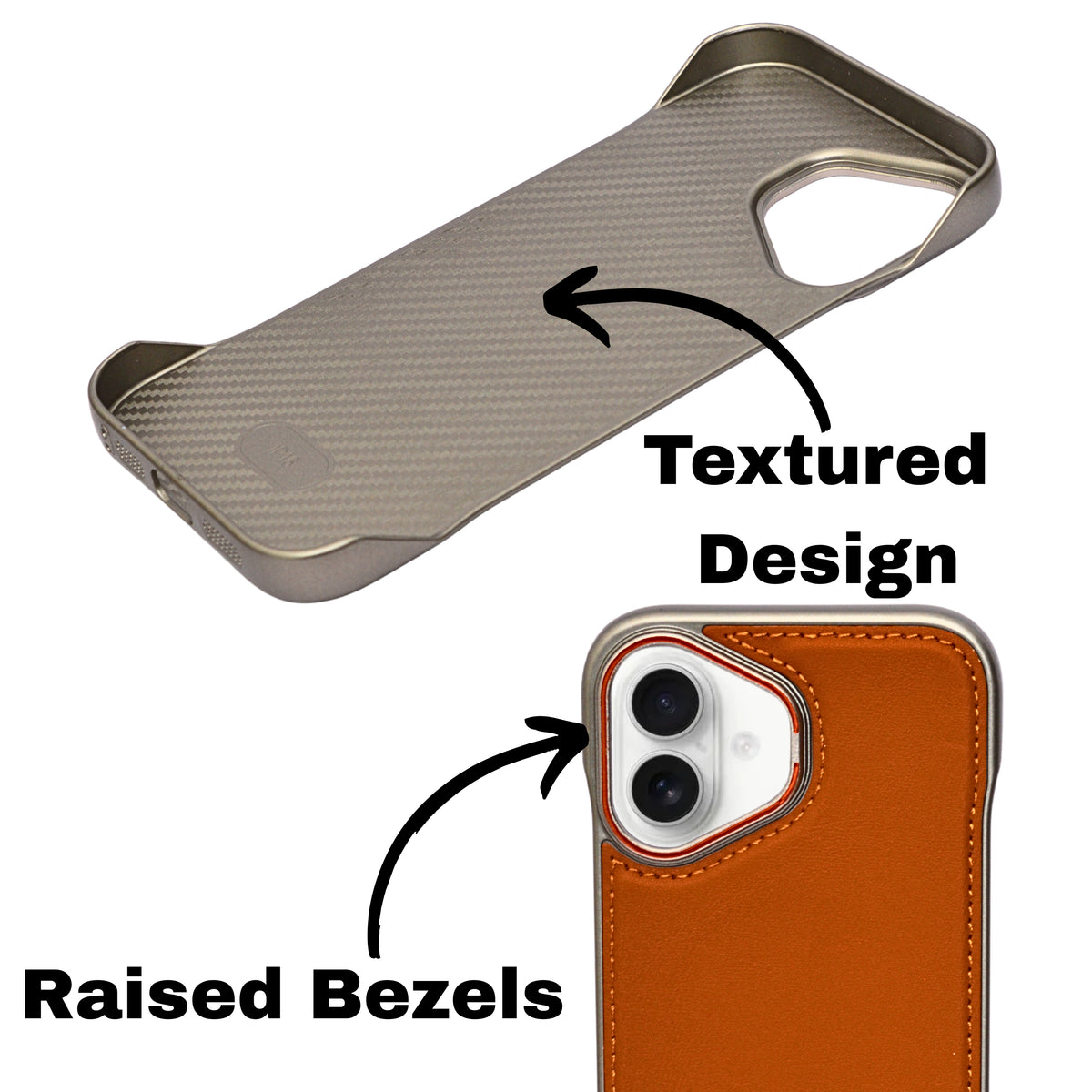 Premium Leather Finish with Metal Base Phone Case for iPhone 16 Plus