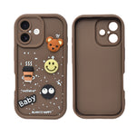 Adorable Coffee Vibe 3D Patch Silicone Phone Case with Cute Bear and Smiley for iPhone 16