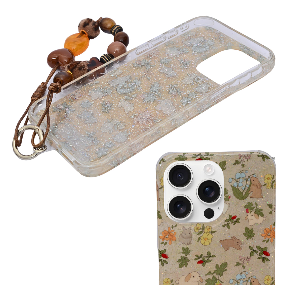 Floral Bunny Garden Design Case with Charms – for iPhone 15 Pro Max