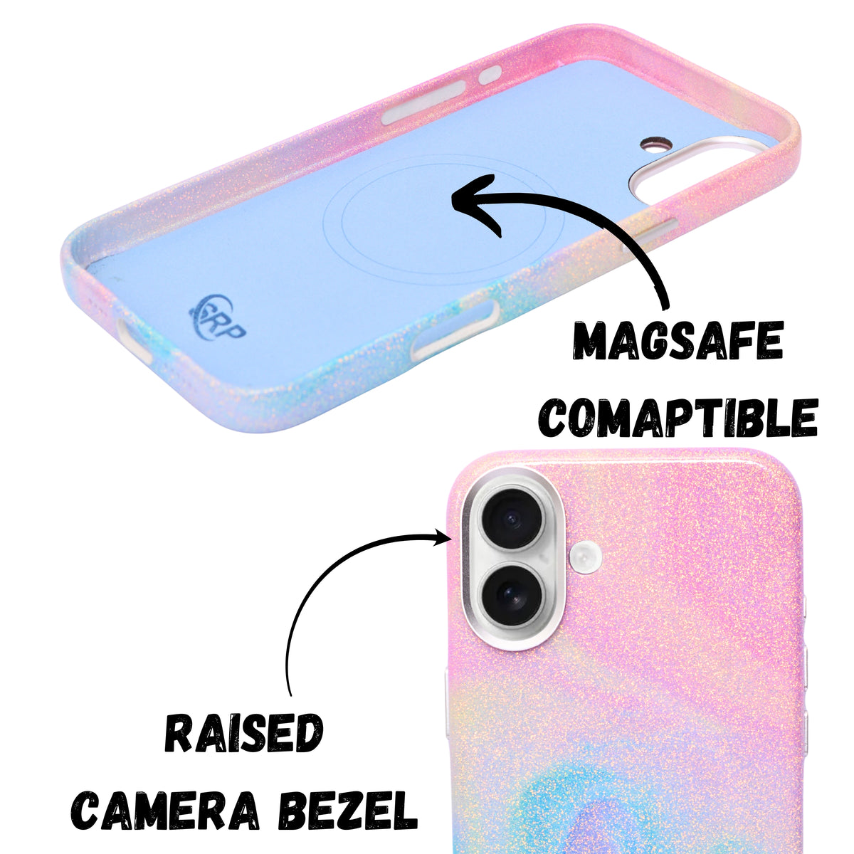 Glitter Marble Rainbow Case with Sparkle Finish Cover For iPhone 16